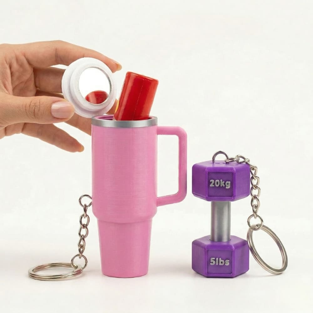 Kit Chaveiro Porta Batom com Espelho + Halter Academia 2 Peças