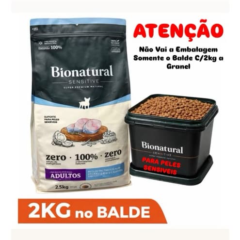 Racao Super Premium Bionatural Sensitive Raças Pequenas 2kg à Granel No Balde Sabor Peixe Branco