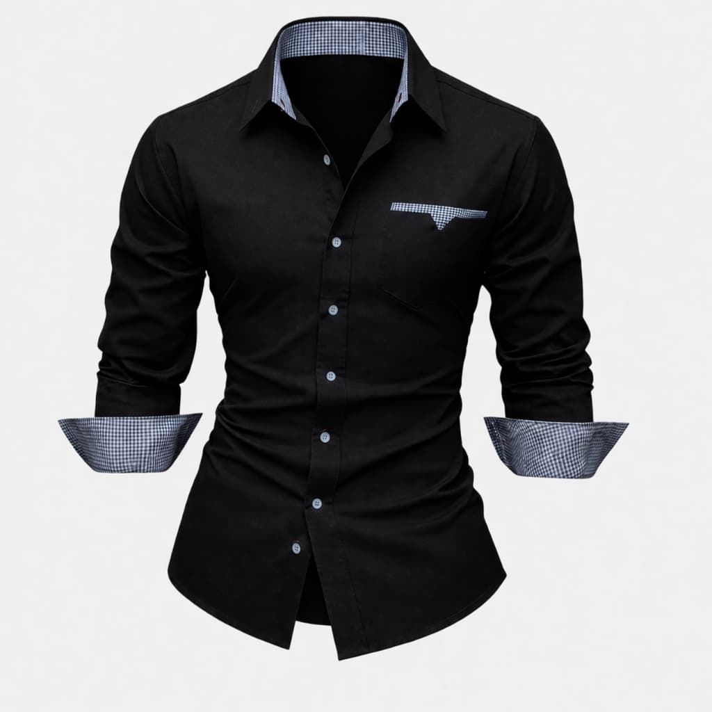 Camisa Social Masculina Slim Fit Manga Longa 60% Algodão Camisa Com Detalhes em Xadrez A Pronta Entrega