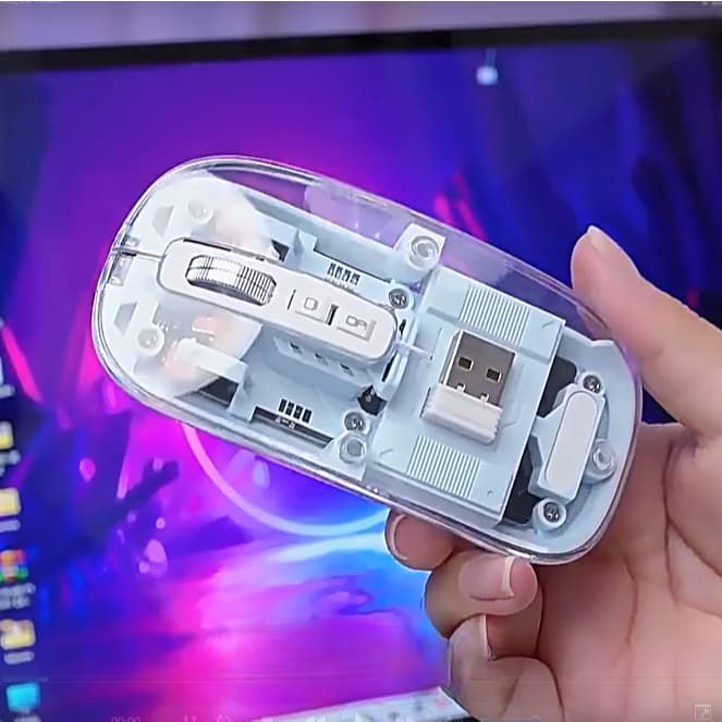 Mouse Sem Fio Transparente Tri-Mode Recarregável