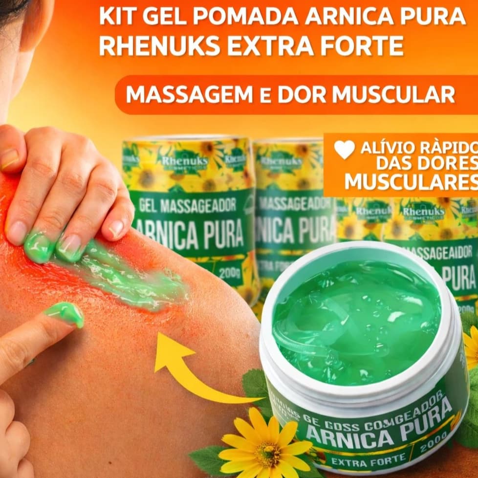 Gel Massageador Arnica Pura Extra Forte 200g - Alivio Das Dores Musculares Kit 2,3,6