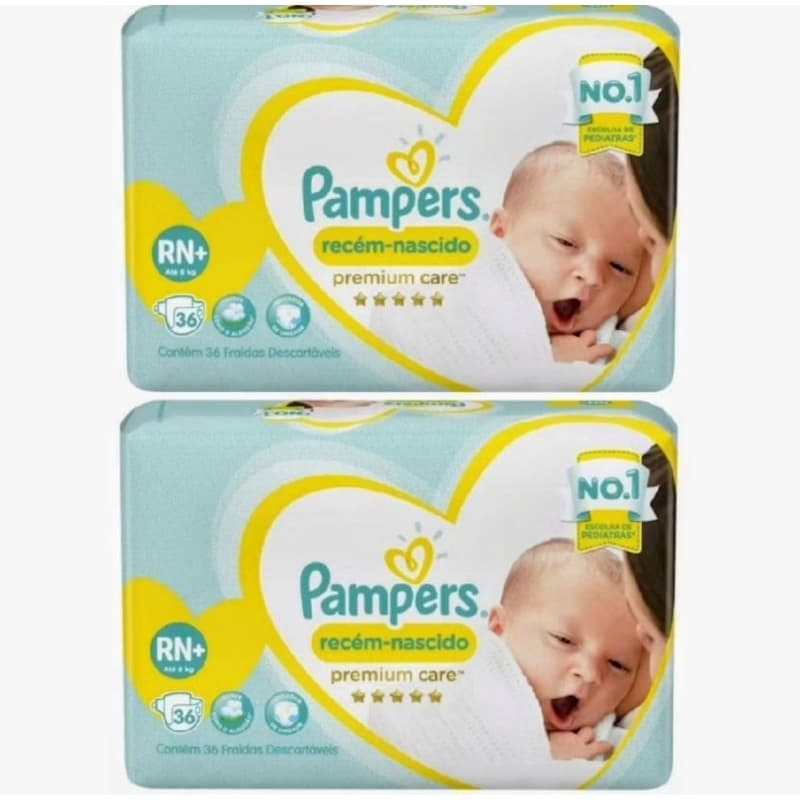 Kit C/2 pacotes de Fraldas Pampers Premium Care RN,72 Unidades | Recém-Nascido Suave como Algodão + Máxima Proteção