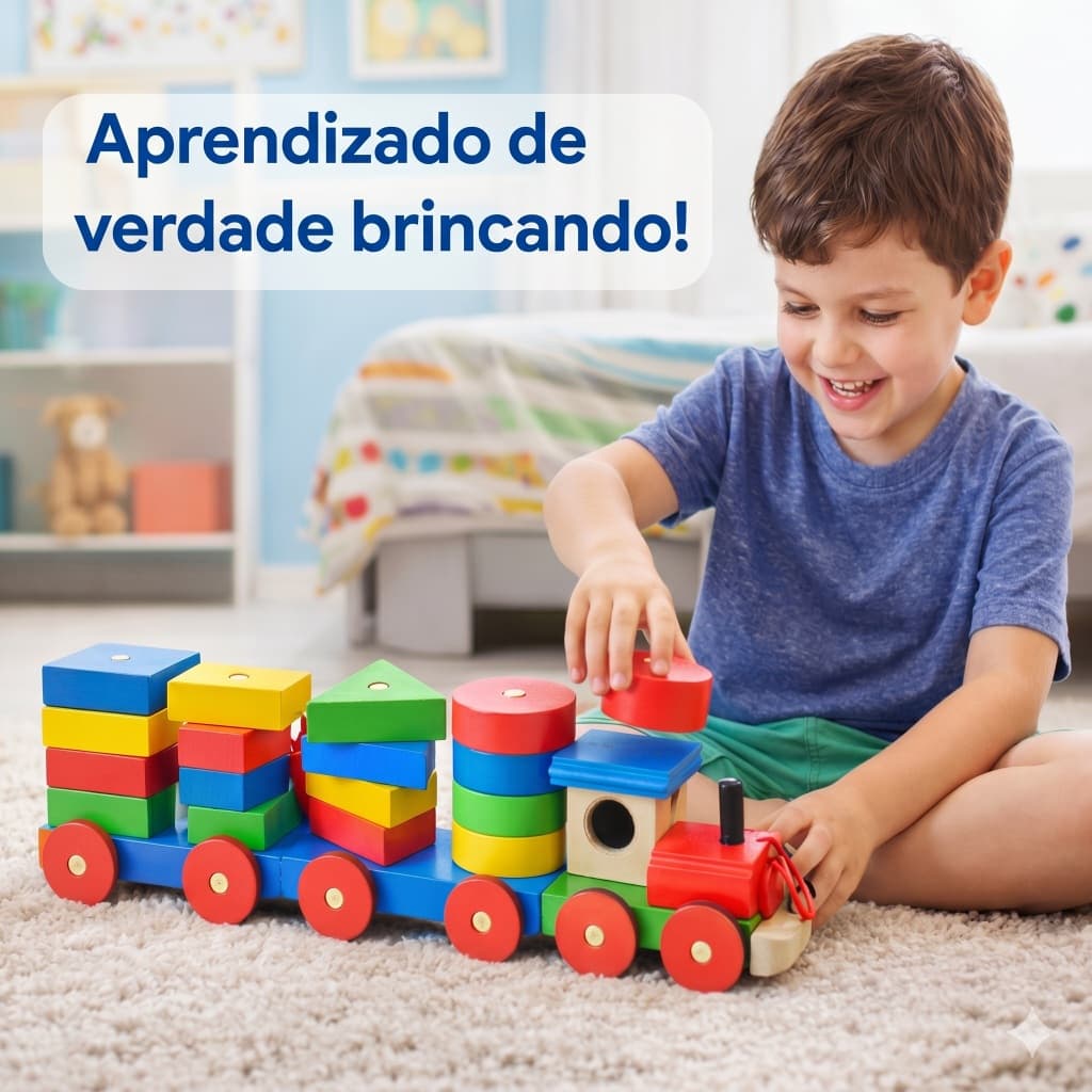 Brinquedo Trenzinho Trem Pedagógico MDF Formas Encaixe Educativo Aprender Desenvolvimento Motor