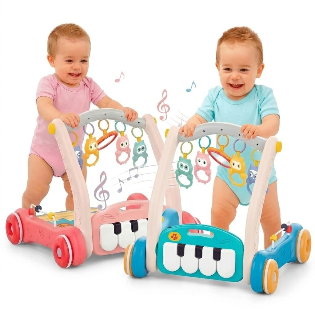 Tapete De Atividades Piano Interativo Bebê Musical Andador Empurrar 2 Em 1 Com Móbile Para Crianças