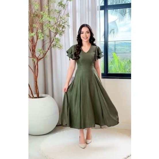 Vestido midi  Duna Linho  DOIS BABADOS