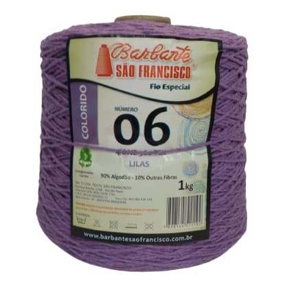 Barbante Colorido N°06 Cone De 1kg,Cor Lilas, Linha de Crochê, Tapetes para Artesanato.