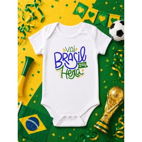 Body Bebê Brasil Hexa Campeão 2026 | Roupa Bebê Brasil Menino e Menina 100% Algodão Copa Brasil