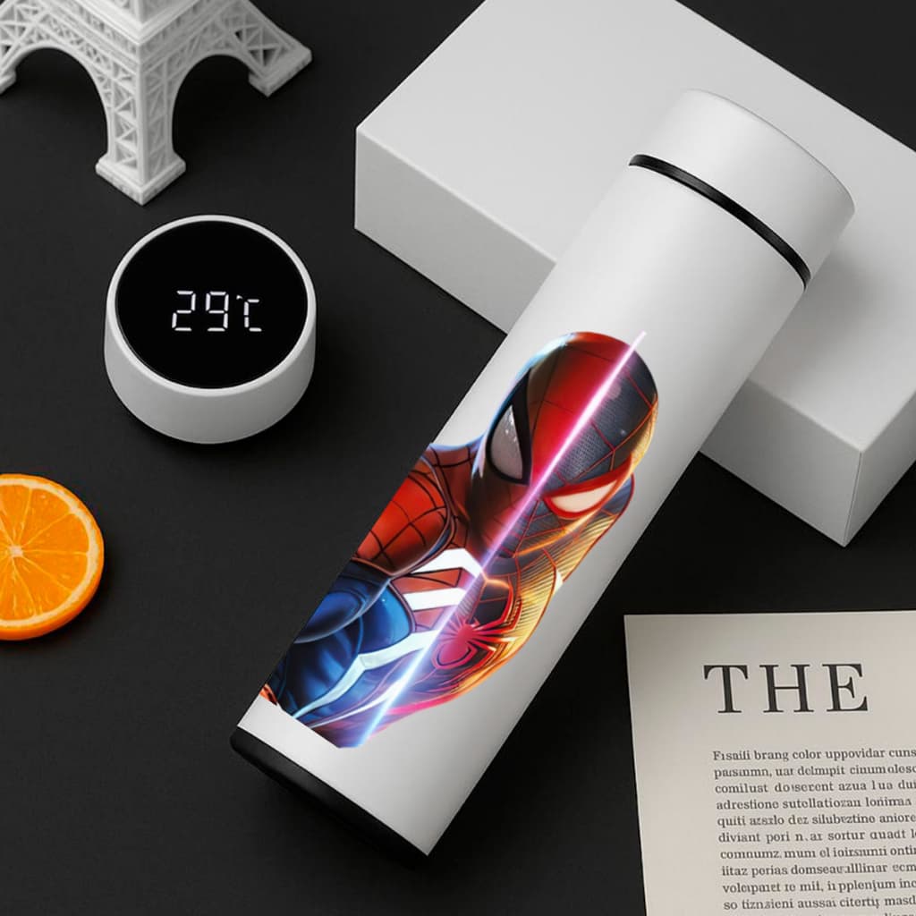 Garrafa Térmica Inox Homem Aranha 500Ml Com Termometro Led Digital Filme Designer Único