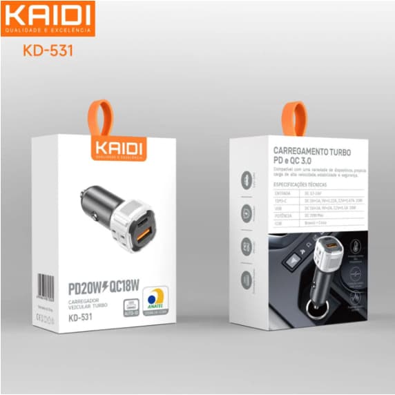 Carregador Veicular Turbo Pd20w Qc18w Kaidi Kd-531
