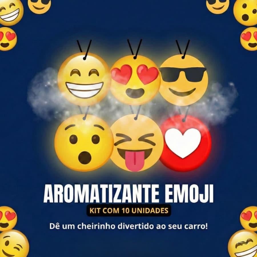Kit 10 Aromatizador de Carro Emoji Cheiro Forte Longa Duração Perfume Automotivo