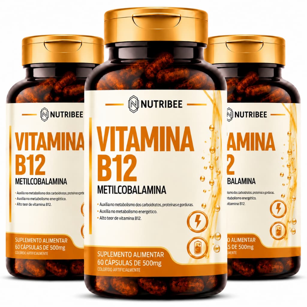 3 x Vitamina B12 Metilcobalamina 500mg 180 0 Cápsulas Alto Teor de Vitamina B12