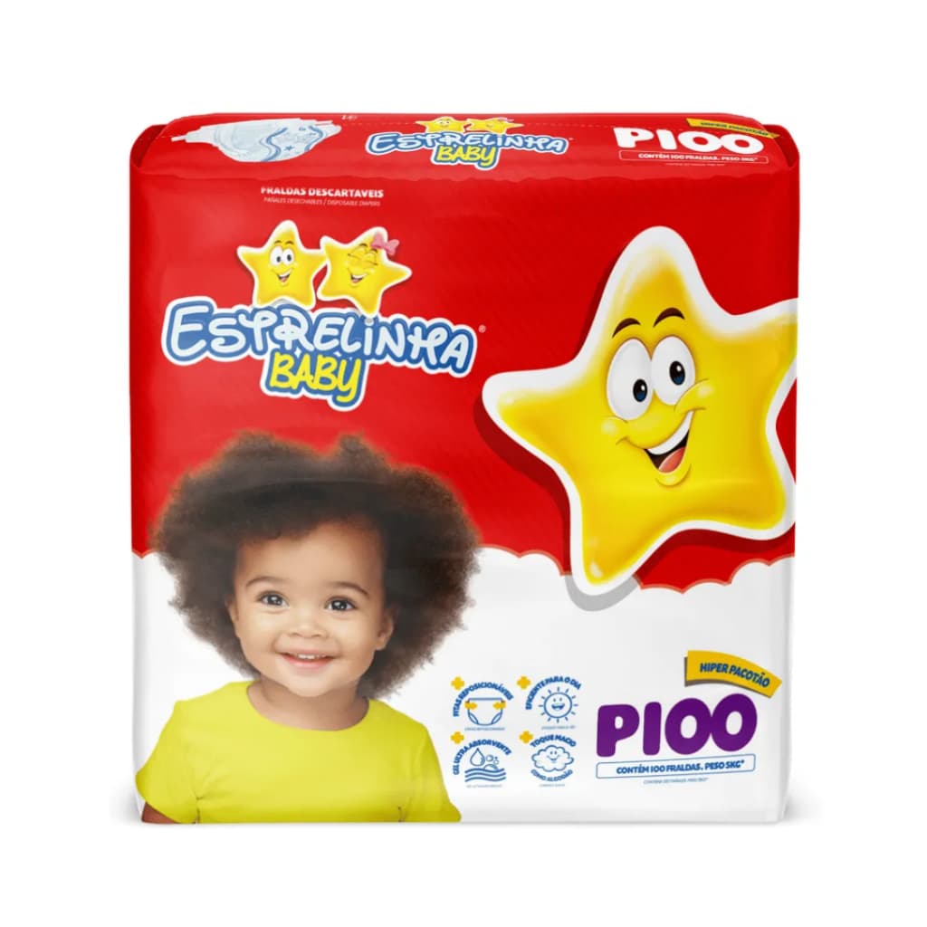 Fralda Infantil Estrelinha Baby Hiper Tamanho P - 100 Unidades - Aloe Vera