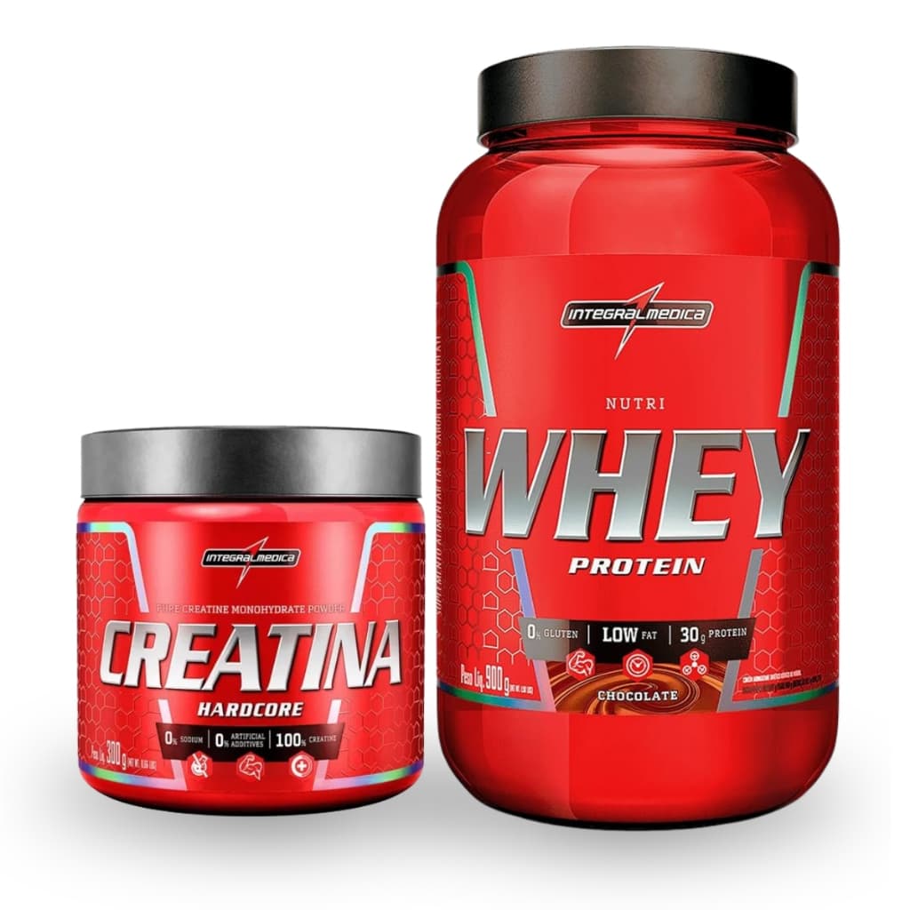 Kit Nutri Whey Pote 907g + Creatina Hardcore 300g Original Musculação Treino