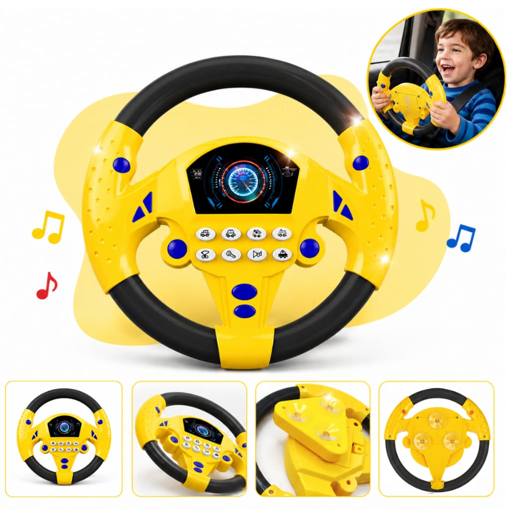 Volante Educativo com ventosa Brinquedo Musical Infantil Direção Gira 360º Sons De Carro cor Amarelo