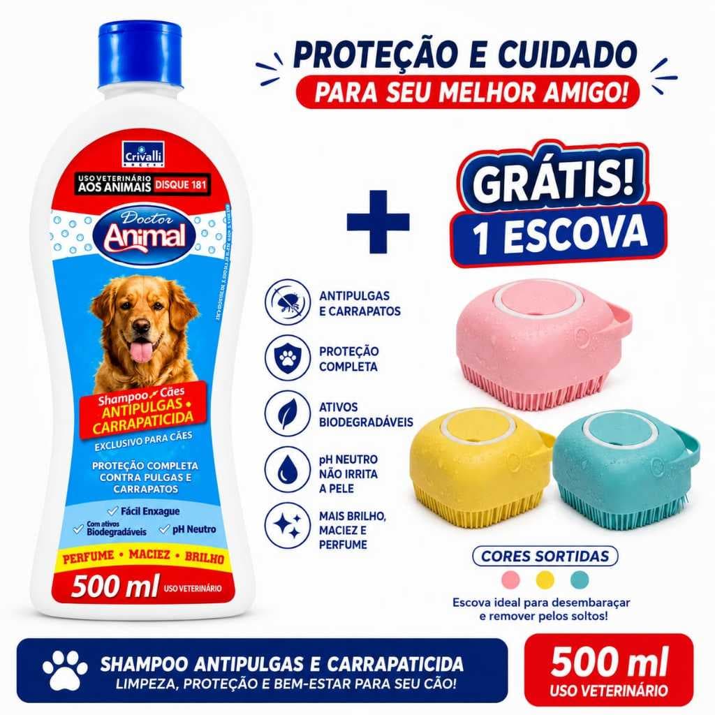 SHAMPOO 500ML + 1 Esponja De Silicone Para Banho Com Dispenser Shampoo Escova Pets