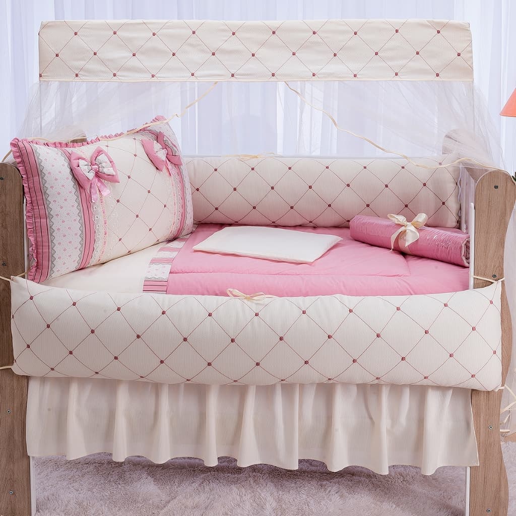 Kit Enxoval de Berço Padrão Americano 100% Algodão 10 Peças Quarto Menino Azul Menina Rosa Bebê