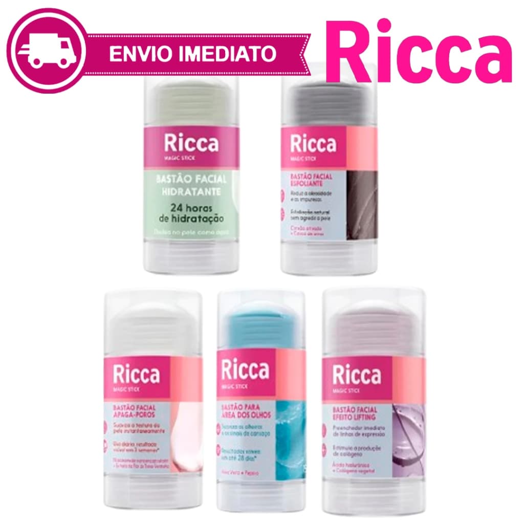Kit Bastão Ricca Protetor Solar Hidratante Esfoliante Apaga Poros Area Olhos Lifting Envio Imediato