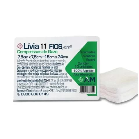Kit Compressa de Gaze Esteril Lívia Hidrófila Gaze Esteril 11 Fios 7,5x7,5cm