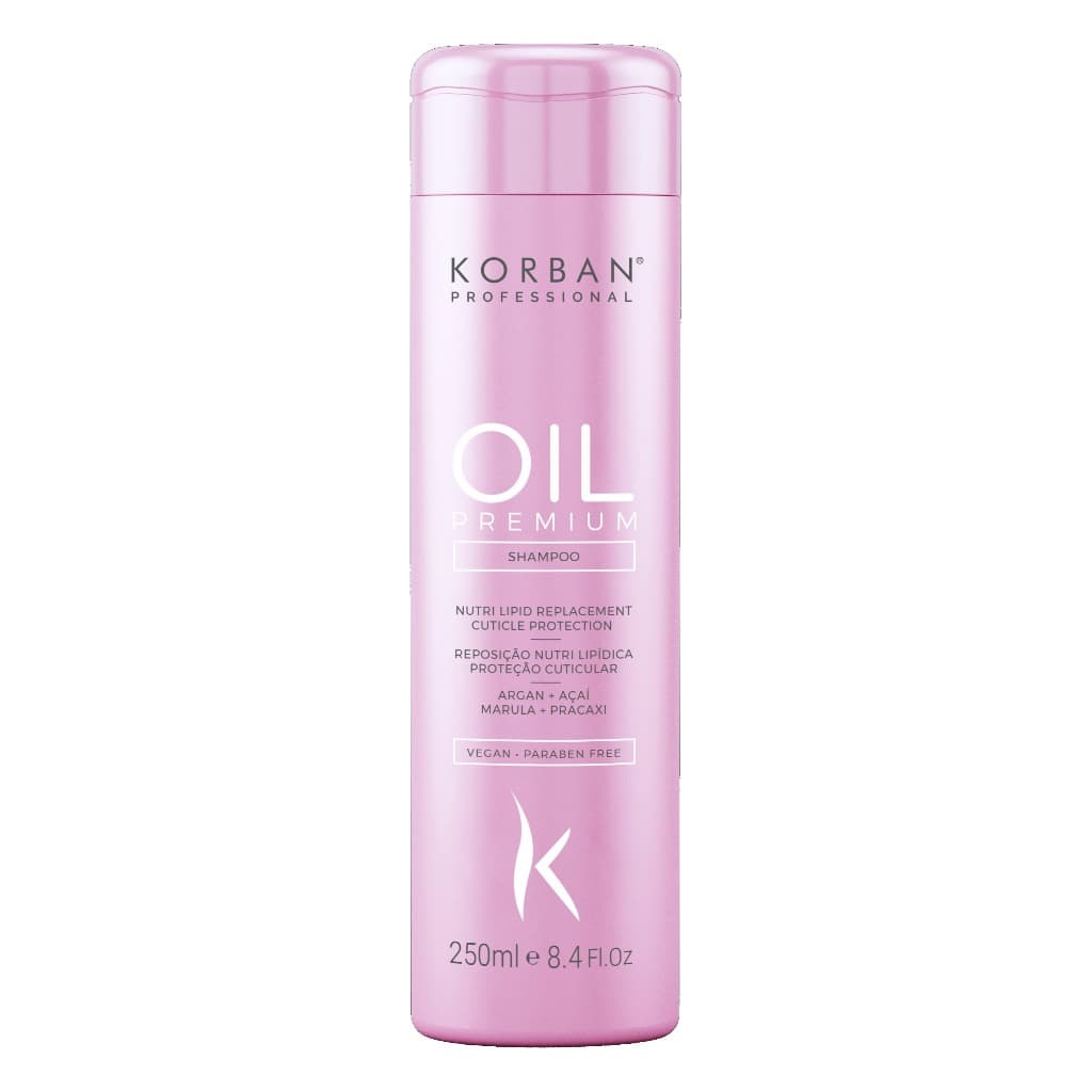 Shampoo Korban Oil Premium 250ml | Argan Açaí Marula | Hidratante Antifrizz Brilho e Maciez Cabelo Seco e Danificado