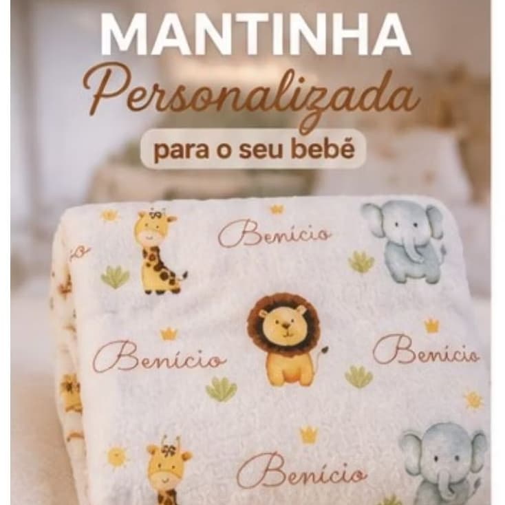 Manta personalizada 90x1,10m com Nome Bebê Mantinha Infantil Menina Menino Estampa Variada ENVIAR NOME NO CHAT EM ATE 1h