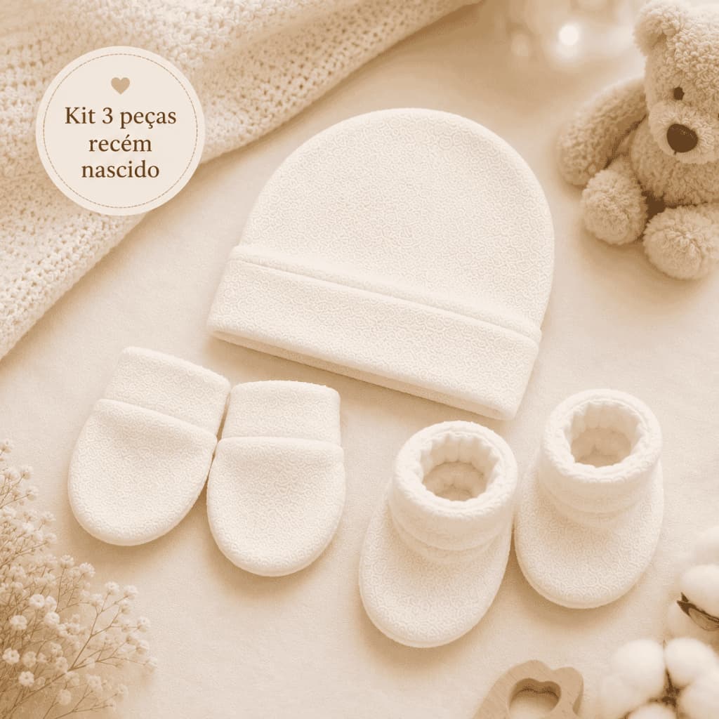 Kit Touca + luva + sapatinho recém nascido bebê maternidade enxoval