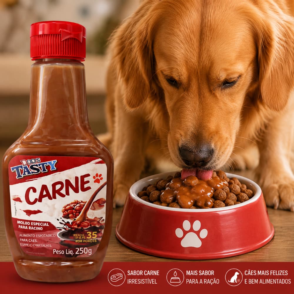 MOLHO TASTY PARA RAÇÕES DE CACHORRO SABOR CARNE - 250G- SEU PET VAI AMAR!