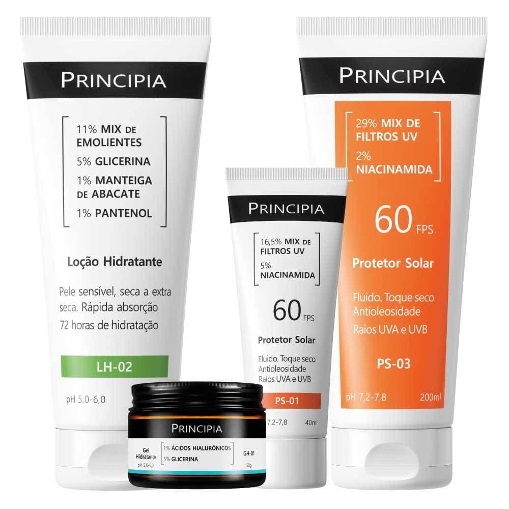Principia Kit Praia Essencial c/ Proteção Corporal e Facial PS-01 e PS-03 + Hidratante GH-01 + Loção Hidratante LH-02