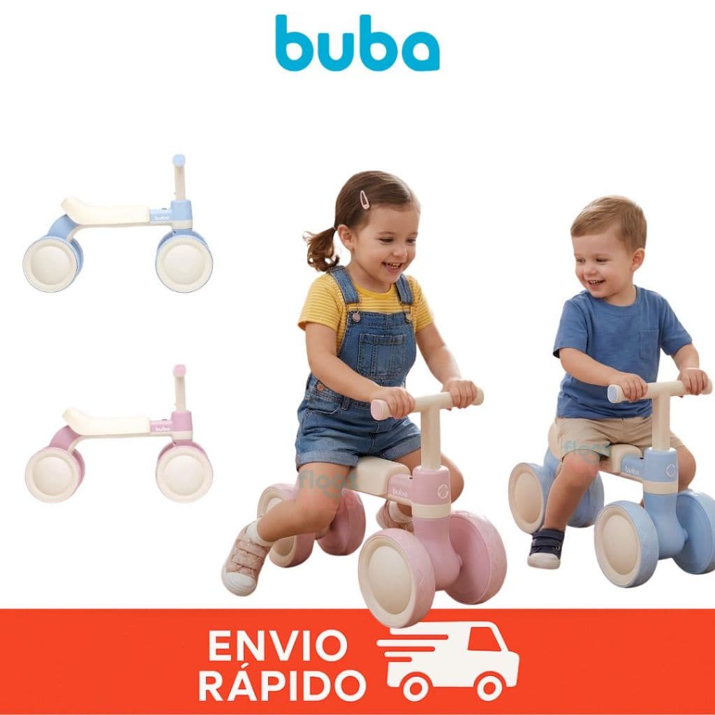 Bicicleta Equilíbrio Infantil Buba Com Som Andador Sem Pedal 4 Rodas Bebê