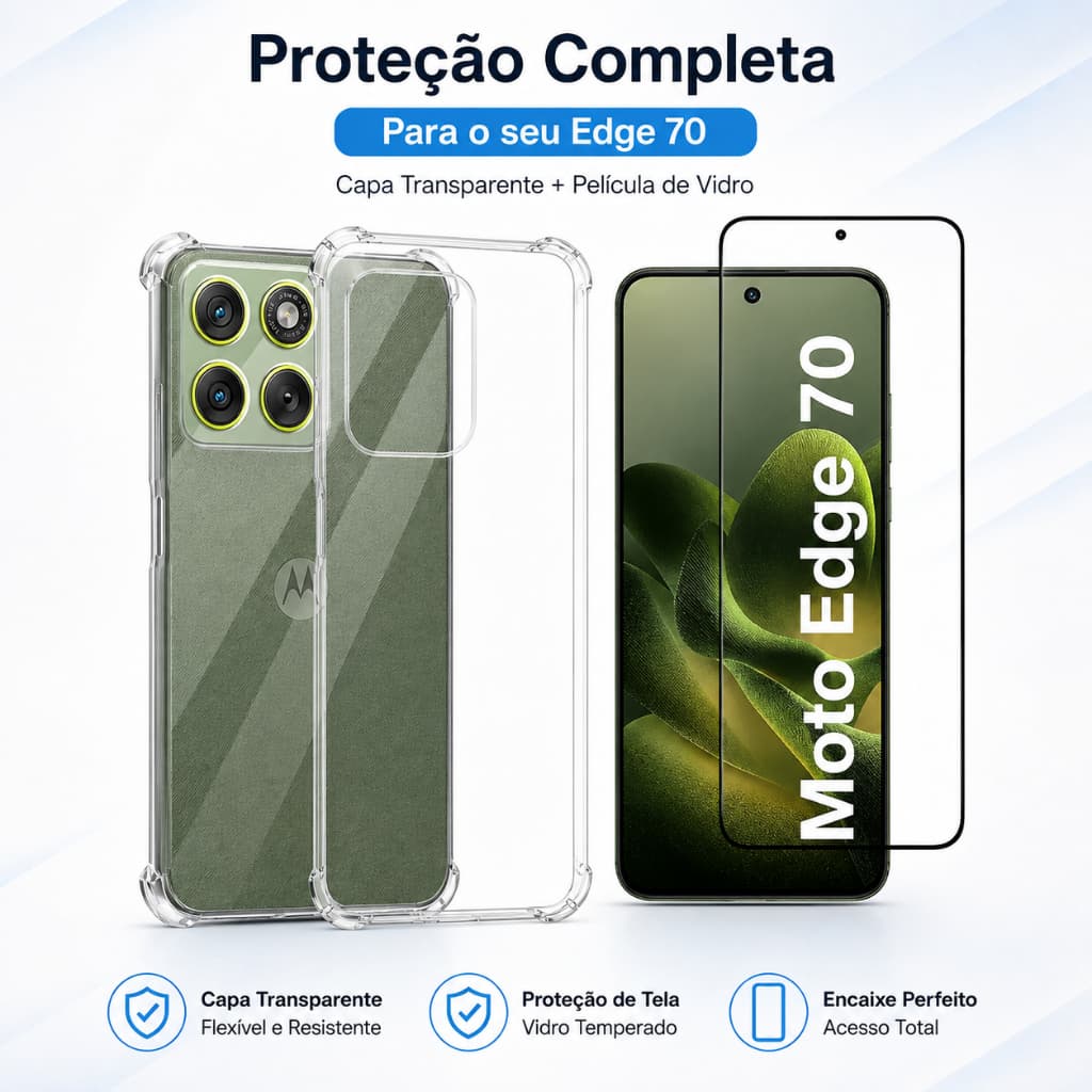 KIt Pelicula Vidro 3D Comparável Com Moto Edge 70 5G + Capa Capinha Anti Shock