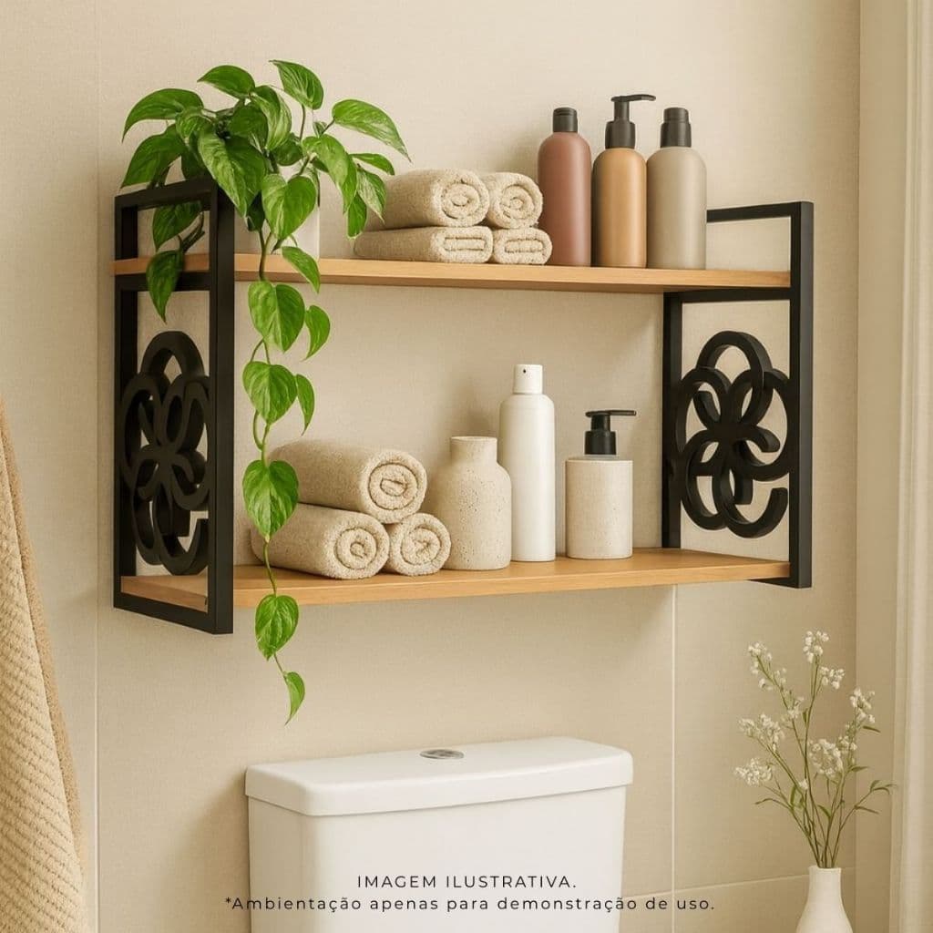 Kit Suporte Prateleira Estilo Industrial Parede Teto Preto Moderno Clean Retro Vintage Decorativo