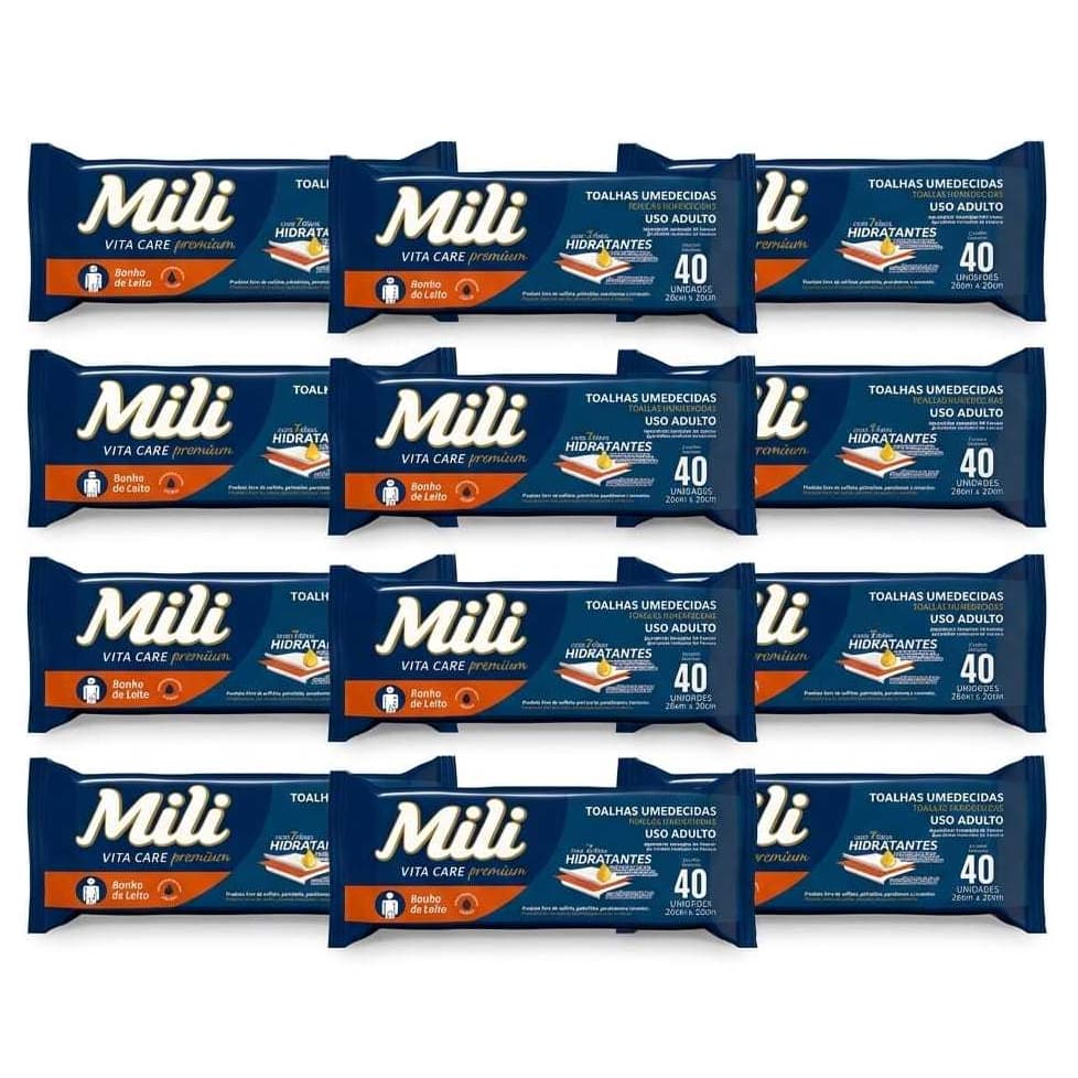 Lenço Toalha Umedecida Mili Vita Care Premium ,Adulto Unisex, 26X20cm, Caixa Com 480 Unidades