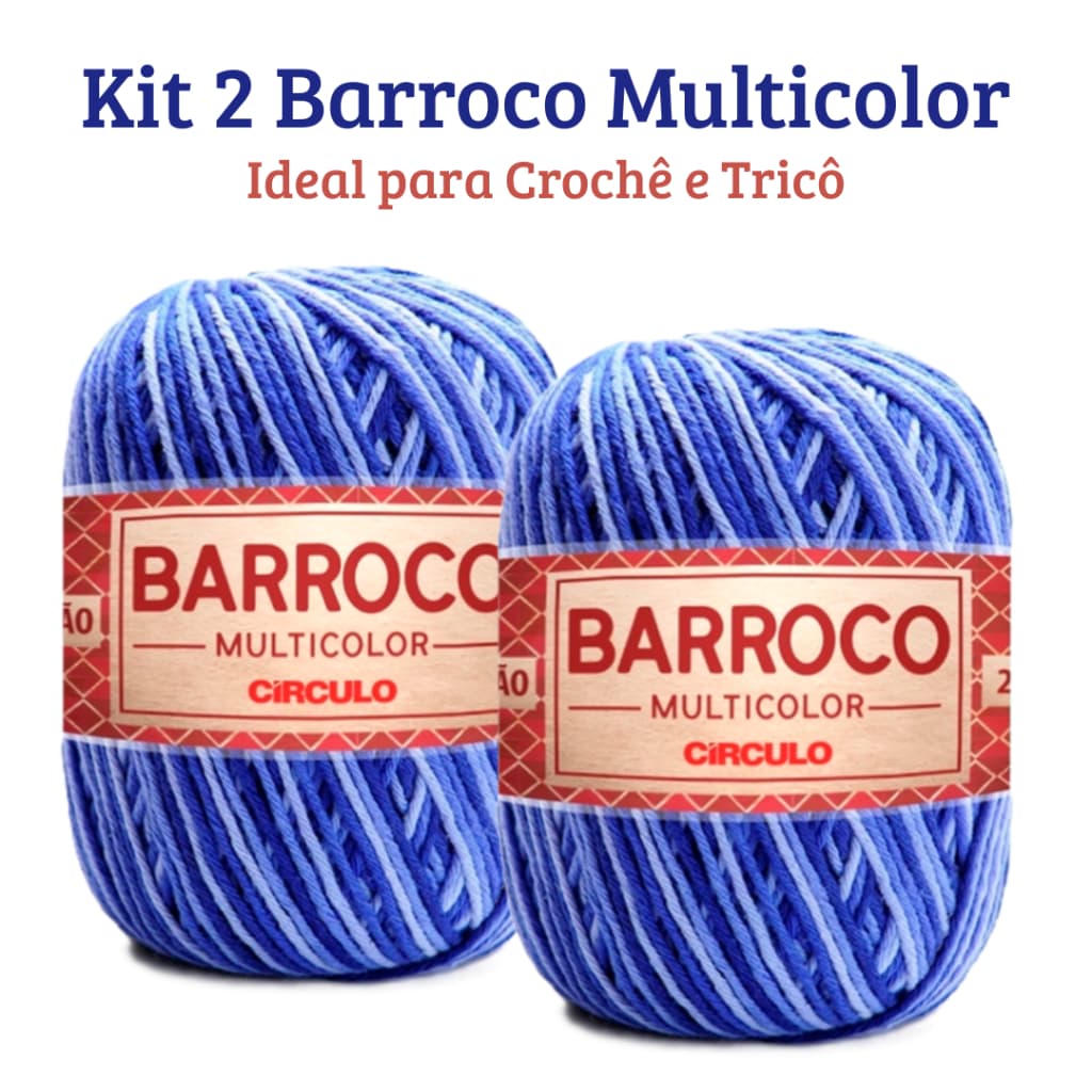 Kit 2 Barbante Barroco Mesclado Multicolor Circulo 100% Algodão 200g para Croche e Trico