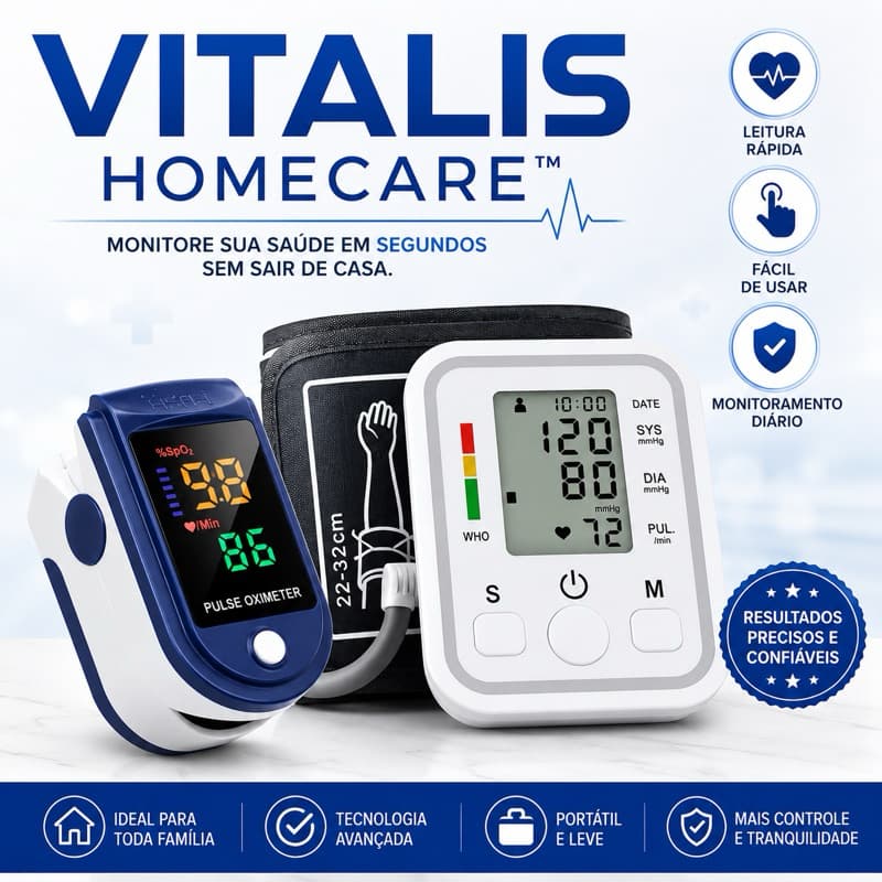 Kit Saúde Digital Completo Oxímetro De Dedo + Medidor De Pressão Automático Monitor Cardíaco LCD