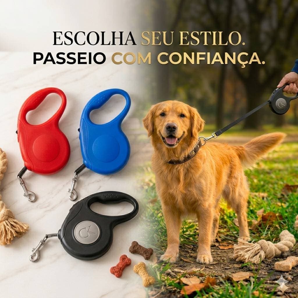 Guia Retrátil 3m ou 5m para Cachorros e Gatos | Coleira Automática Resistente para cães e gatos Pets Pequenos e Médios