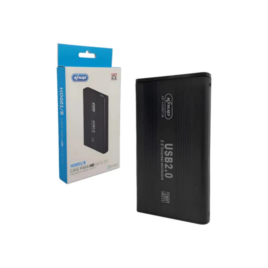 Case Para HD SSD Externo 2.5 SATA USB 2.0 Knup KP-HD001 Adaptador Gaveta para Notebook PC Preto