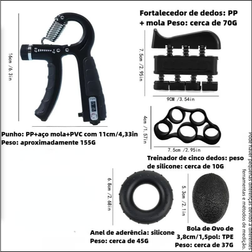 Kit Treino De Mão Ajustável 5 Peças Hand Grip Fortalecedor De Dedos Antebraço Musculação