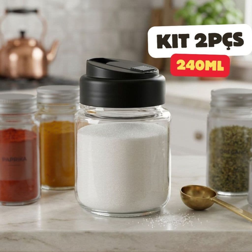 2 Pote de Vidro 240ml Farinheiro, Açucareiro, Café, Tempero