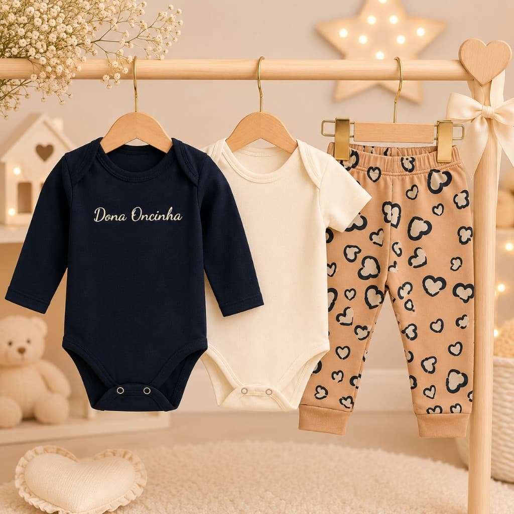 Kit Body Bebê 3 Manga Longa, Manga Curta E Calça Roupas de Bebê MENINA Enxoval Presente