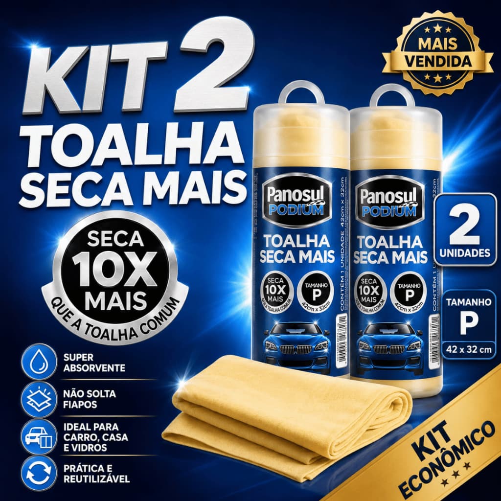 Kit 2 Toalha Mágica Seca Mais Pano Limpeza Carro Casa Vidro Absorvente Alta Absorção