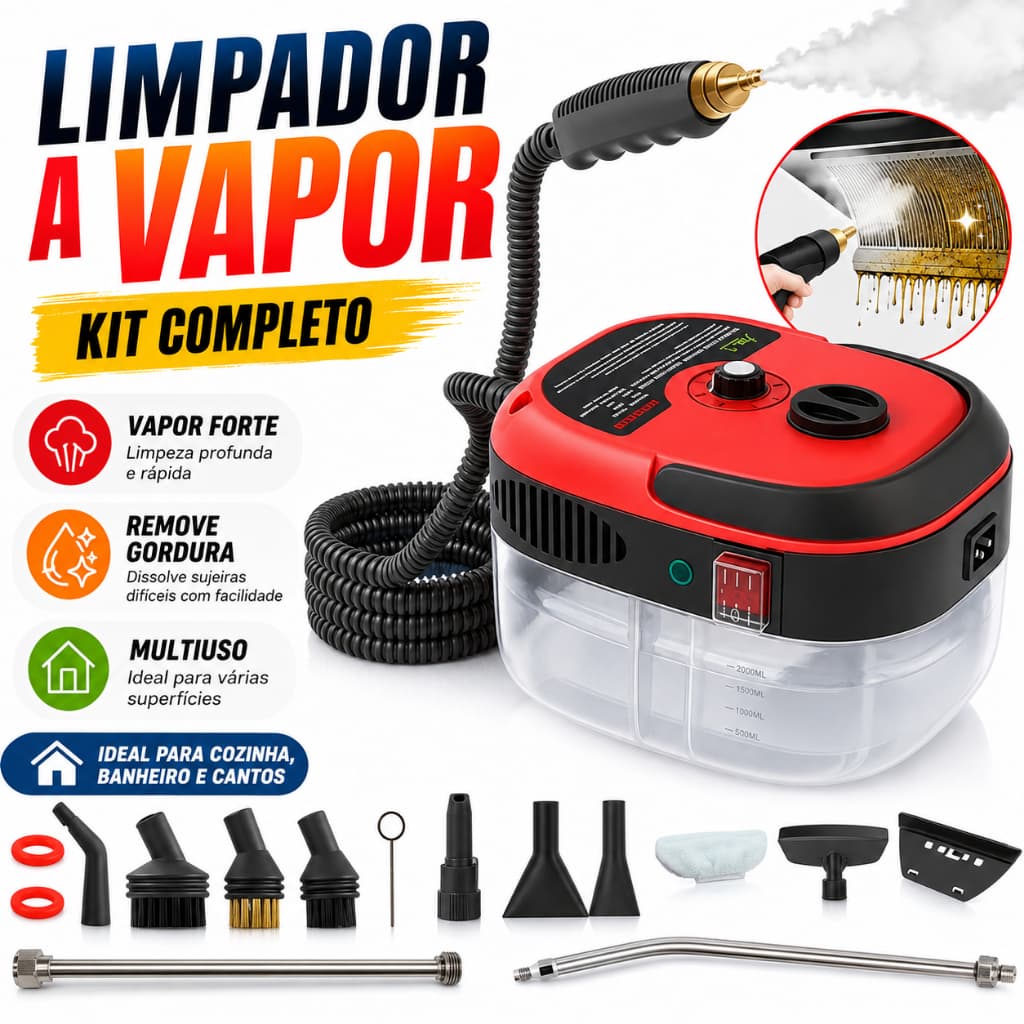 Máquina de Limpeza a Vapor 2500W Alta Pressão Portátil Remove Gordura Cozinha Banheiro Carro Sofá 110V/220V