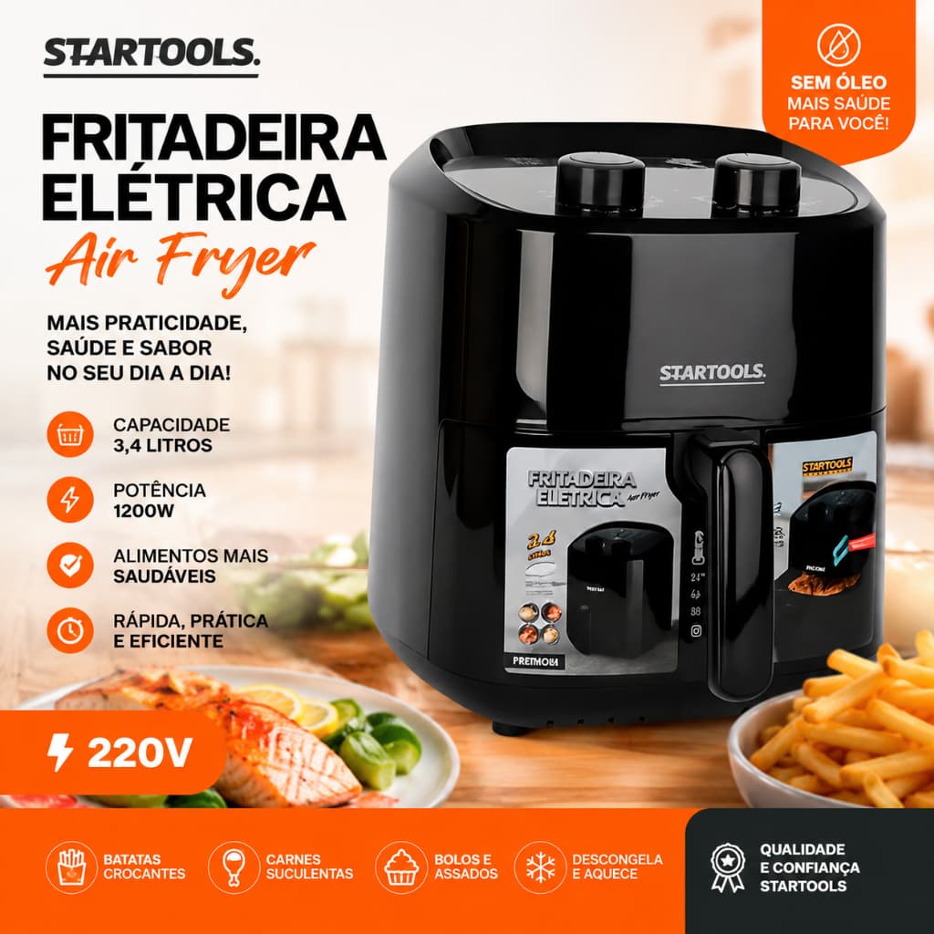 Fritadeira Sem Oleos Capacidade 34 Litros Potencia 1200w 220v Cozimento Rapido Saudavel
