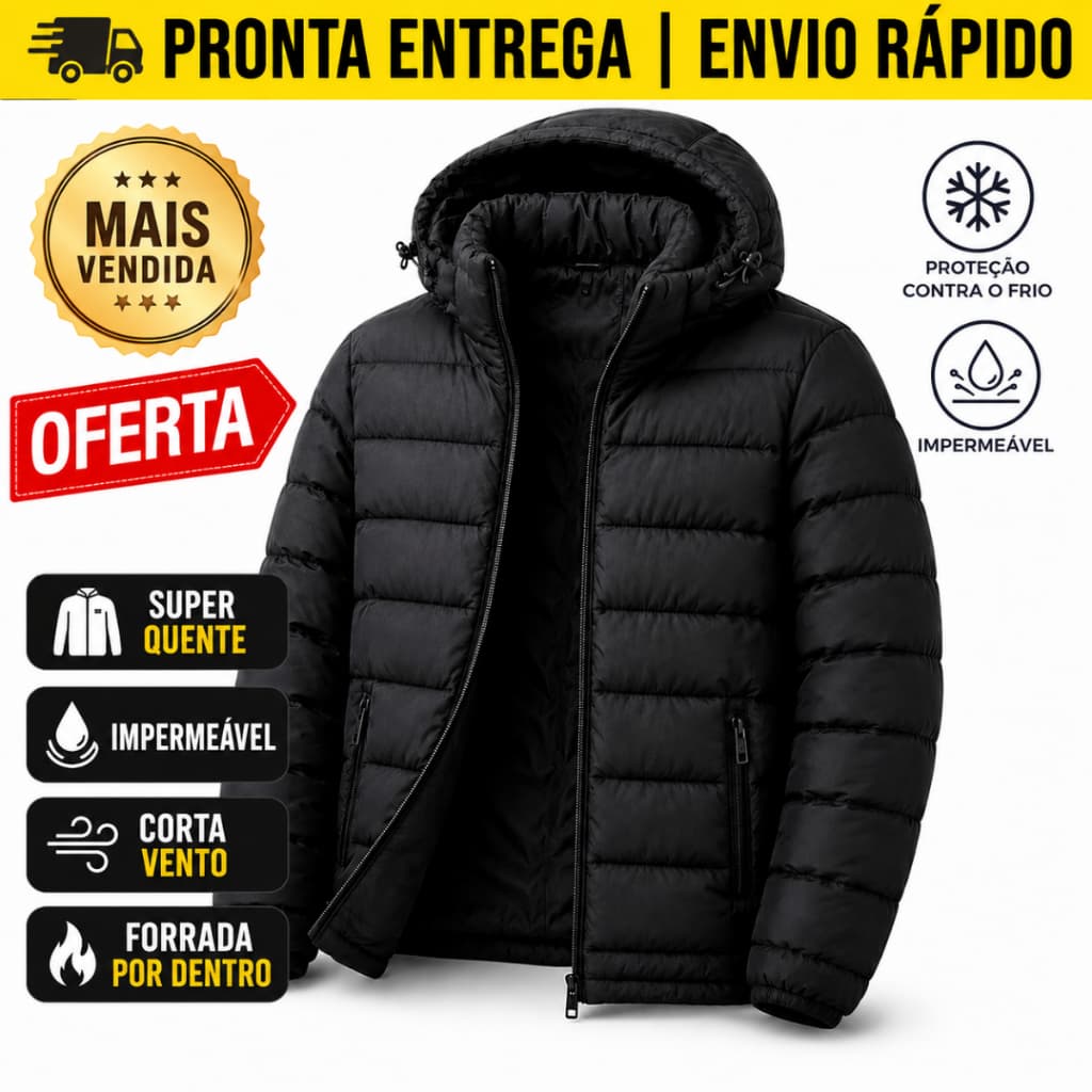 Jaqueta Puffer Bobojaco Masculino Forrado Capuz Removível Casaco Térmico Gominho Frio Inverno