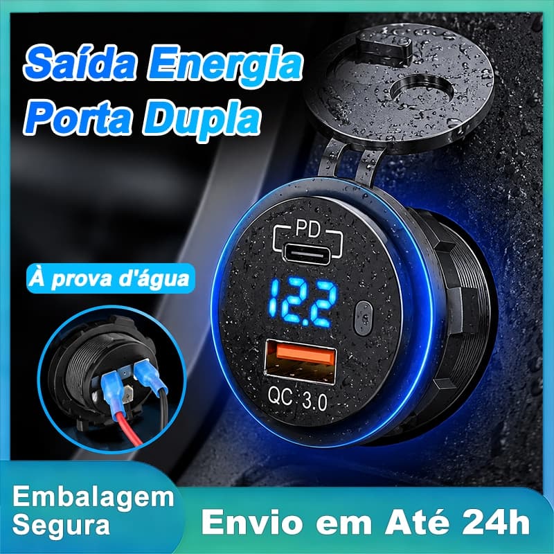 Carregador de Carro Carregador Rápido QC3.0 USB + PD Tipo C Tomada De Carga Rápida 12V 24V