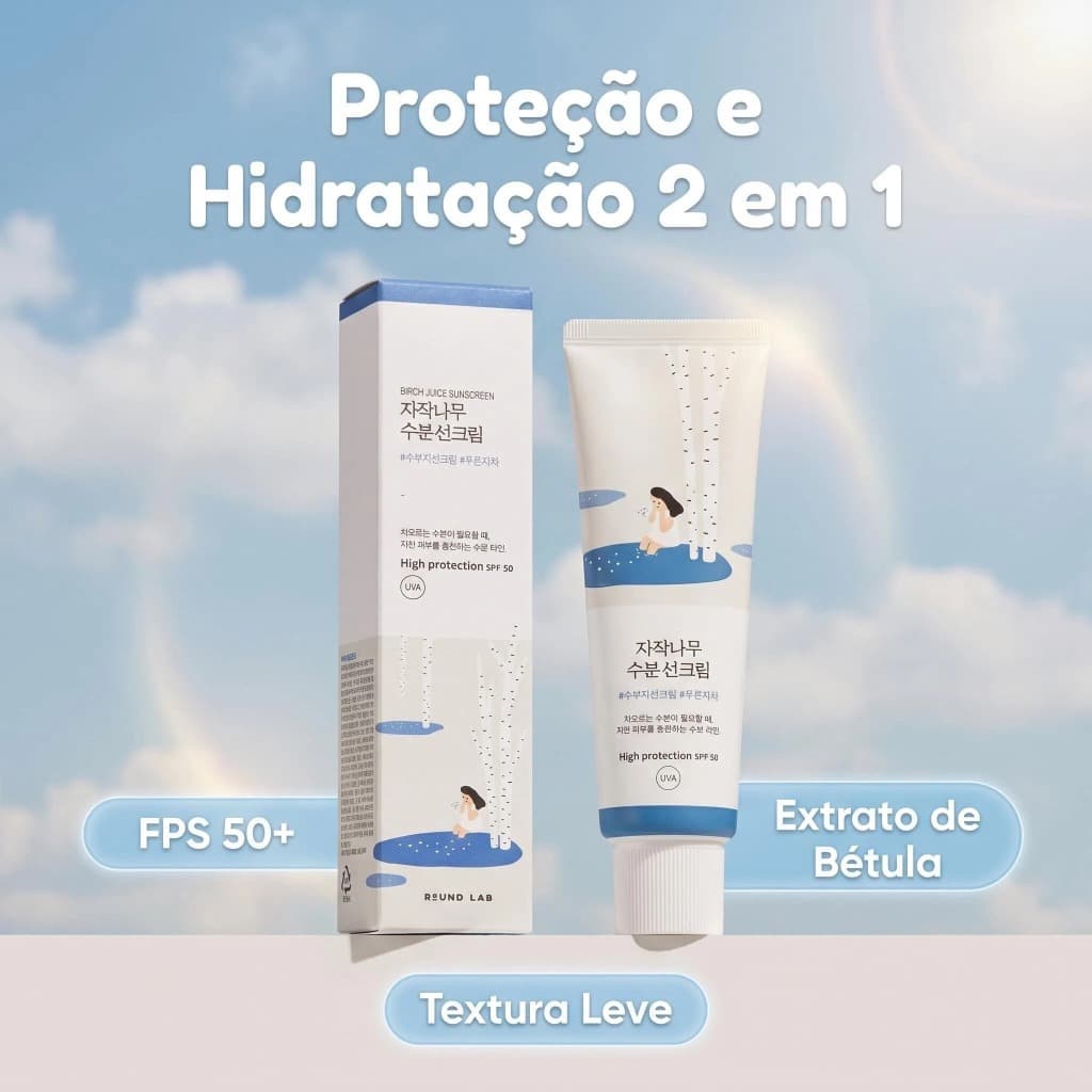 Protetor Solar Coreano Round Lab Birch Juice FPS 50+ Hidratante Facial Original