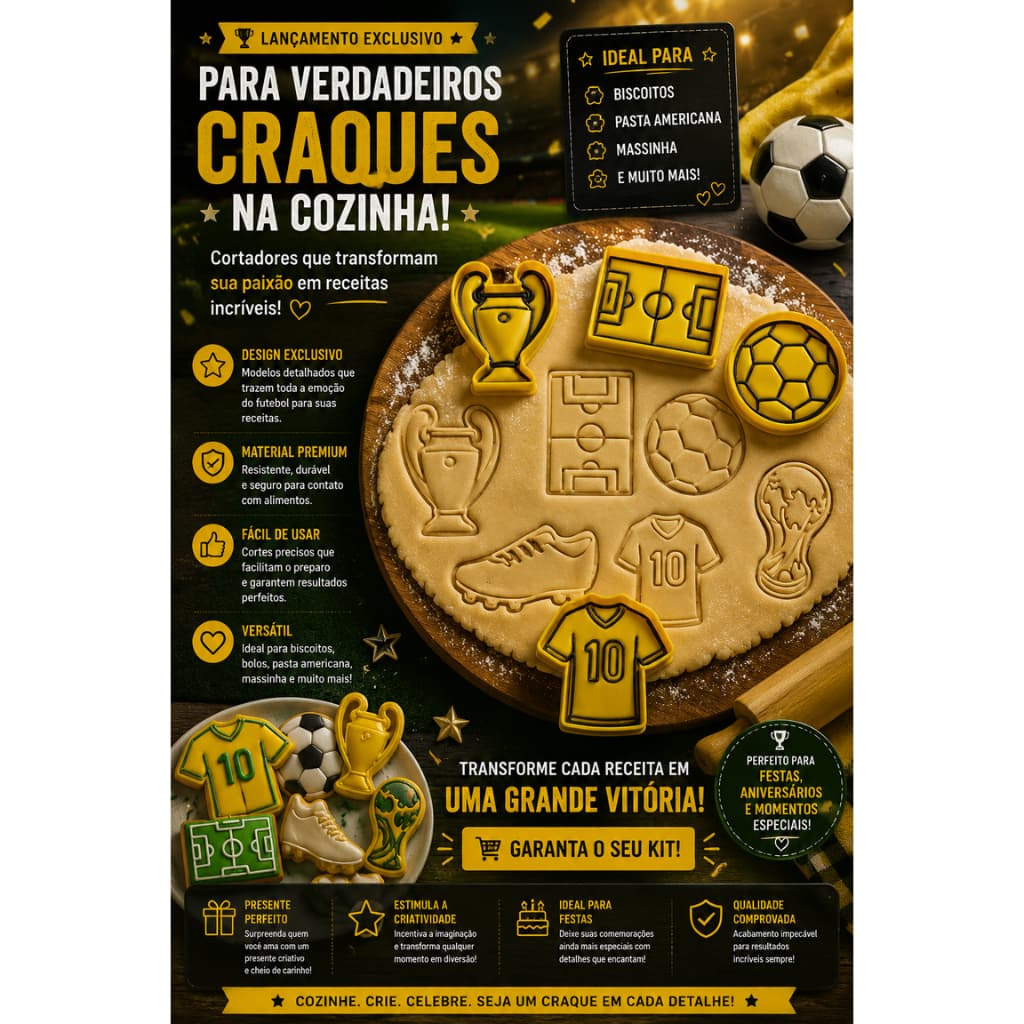 Kit Cortadores Futebol | Biscoitos | Cookies | Pasta Americana | Massinha de Modelar – 6 Unidades
