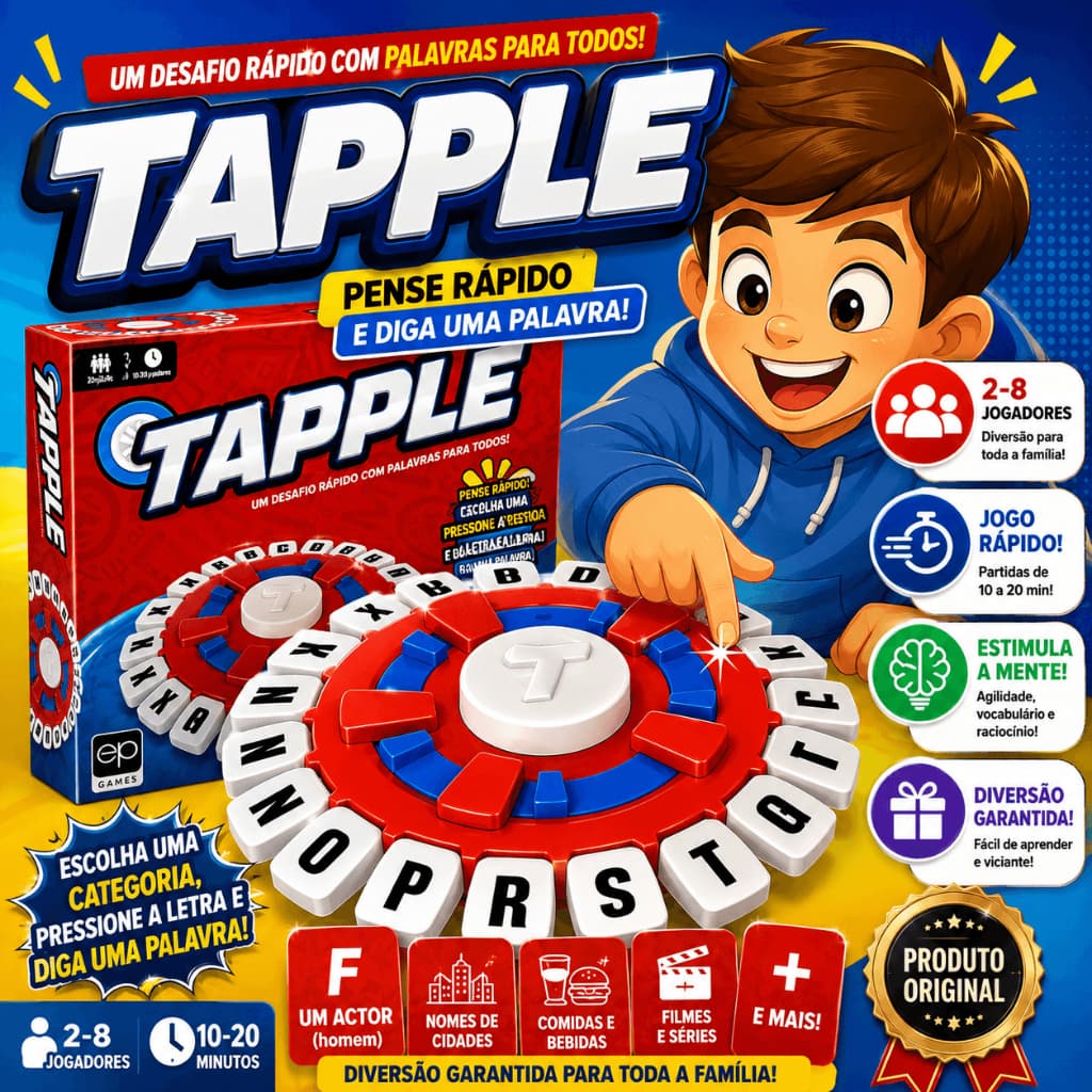Jogo Tapple 24cm em Português com Temporizador | Jogo de Palavras Educativo para Família e Amigos