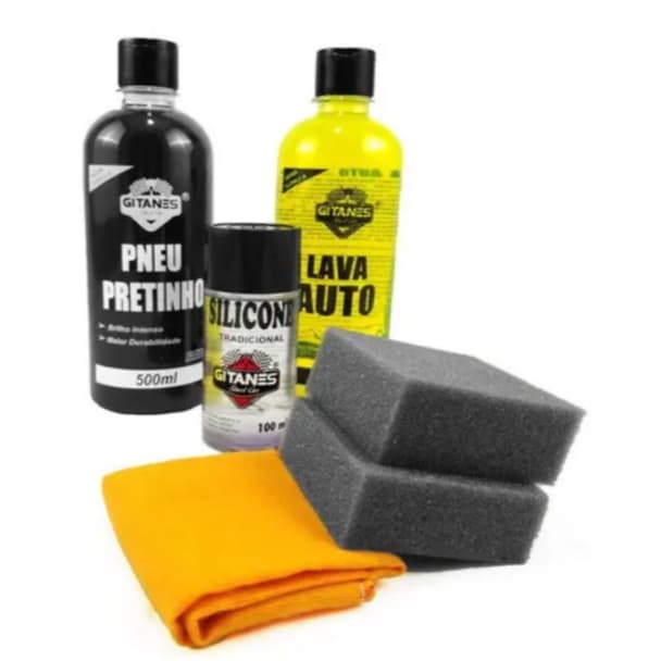 Kit Limpa Carro/moto Shampoo/pretinho/silicone/esponja/flane