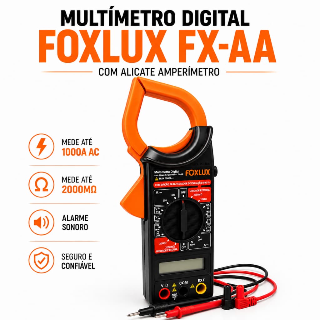 Alicate Ampímetro Digital 1000a Multímetro Portátil Ampímetro Multímetro Teste de Tensão Foxlux