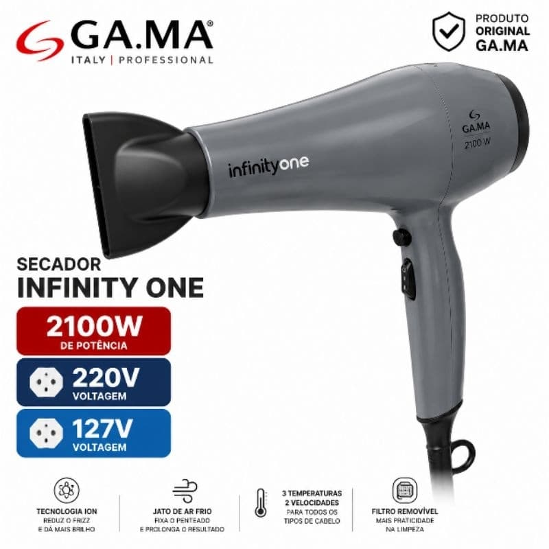Secador De Cabelo GA.MA Italy Infinity One 2100W 220V Original Profissional Antifrizz Jato Frio