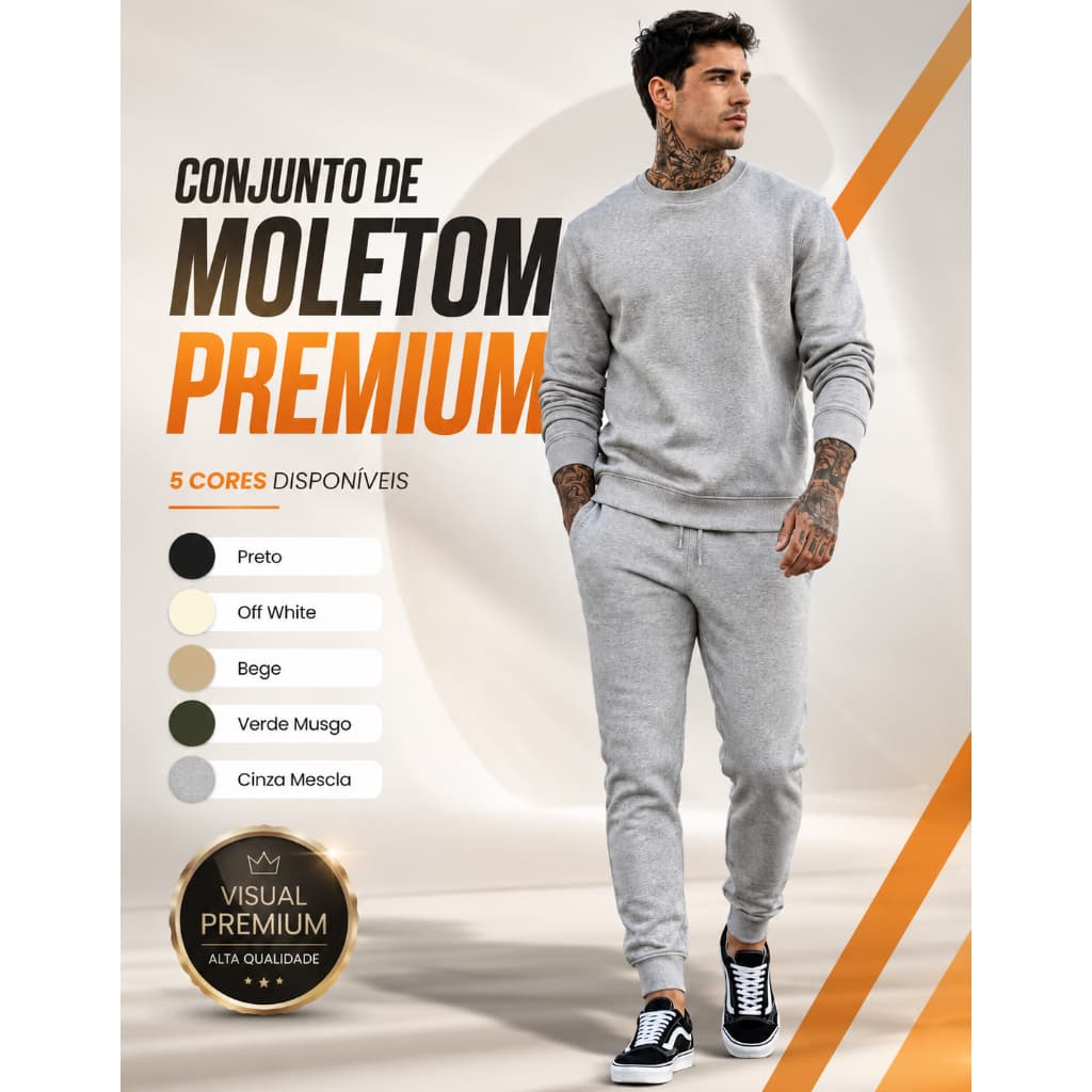 Conjunto Moletom Masculino Gola Careca Blusa E Calca Moletom Flanelado Inverno Streetwear Premium